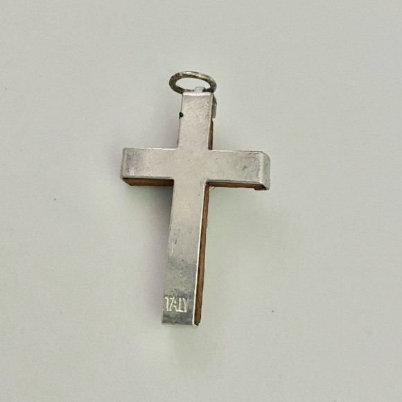 Italian Silver & Wood Crucifix Cross Pendant - Picture 5 of 7